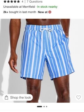 Target Blue and White Vertical Stripe Men's Swim Trunks
